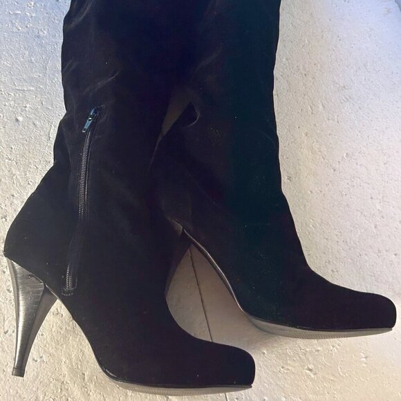 Mia SZ 6.5  Black Vegan Suede Over the knee boots Timeless Staple Sexy Retro - Picture 3 of 7